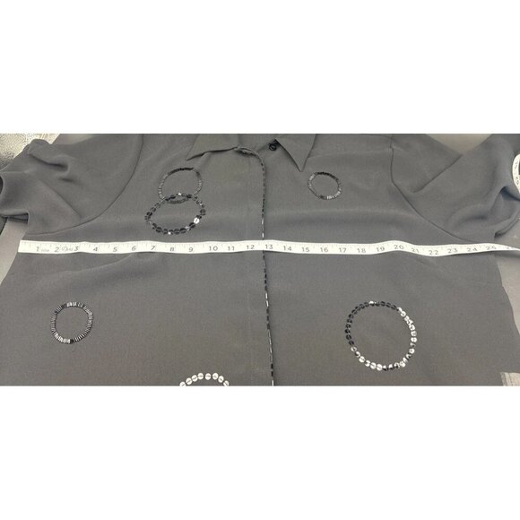 Ulla Popken Black Sequin Sheer 3/4 Sleeve Button Up Tunic Blouse Top Sz 16/18 - Picture 12 of 12